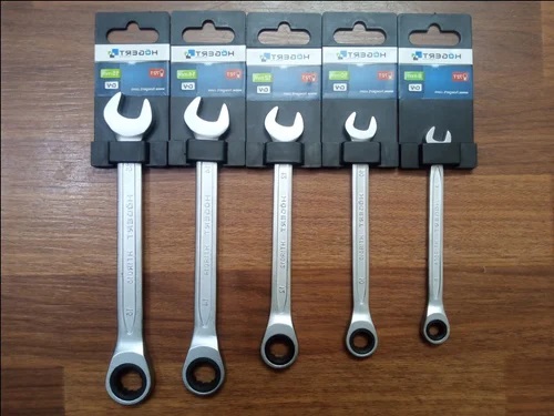 Silver Chrome Vanadium Steel Hogert Combination Ratchet Spanner