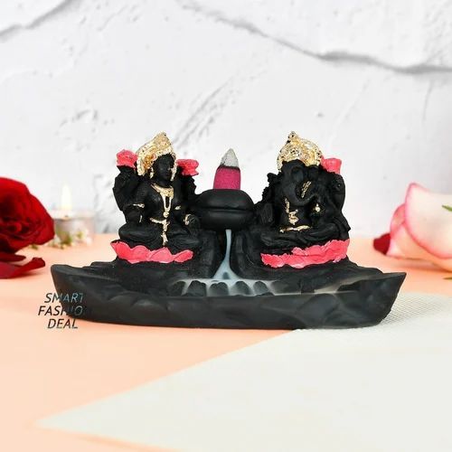 Black Luxmi Ganesh Styled Smoke Backflow Cone Incense Holder