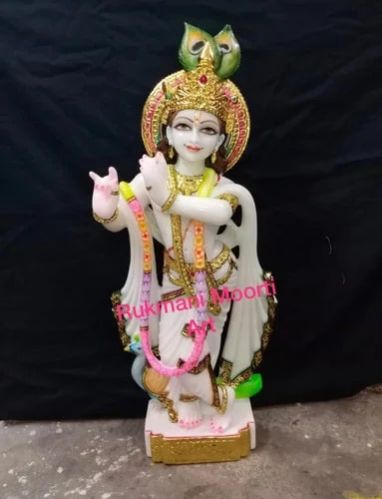 Multicolor Krishna Marble Statue, For Worship, Size : Customized