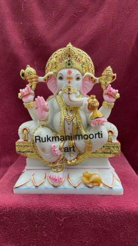 Polished Sitting Marble Ganesh Statue, For Worship, Packaging Type : Thermocol Box