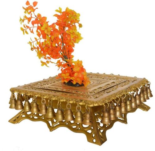 Square Polished Decorative Brass Chowki, For Decoration, Feature : Attractive Pattern