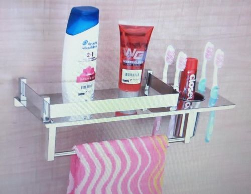 Silver Rectangular Bright Chrome Plates Stainless Steel 3 In 1 Shelf, For Bathroom Use, Size : Standard