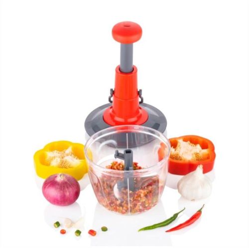 Stainless Steel Printed Plastic Multicolor Hand Push Chopper, For Kitchen Use, Feature : Platinum Coated