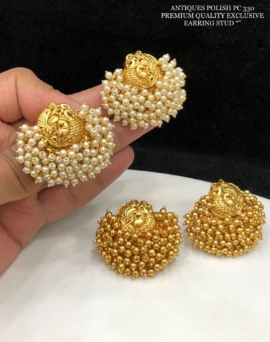 Polished Pearl Stud Earrings, Style : Modern