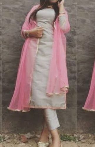 Plain Grey Chanderi Suit, Size : Small, Medium, Large