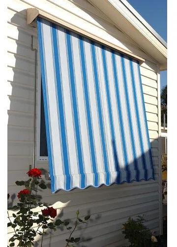 Polyester Drop Arm Window Awning, Color : Blue, White Grey