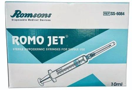 10ml Romsons Romo Jet Syringe, For Clinical, Hospital, Laboratory, Color : Transparent