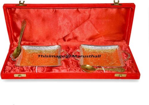 Marusthali Engraved Polished Brass Tray Spoon Set, Color : Golden