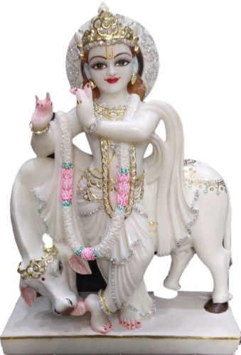 Polished Gopal Krishna Marble Statue, For Home Temple Garden Office, Pattern : Printed