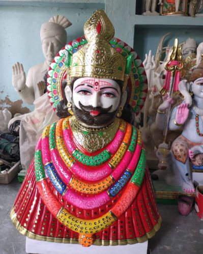 Polished Khatushyam Baba Marble Statue, For Home Temple Garden Office, Size : 2-3 Feet, Customer Size