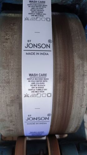 Glossy Lamination Polyester Washcare Label, For Garment Industry, Pattern : Printed