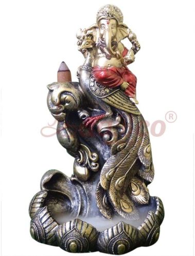 Golden Ganesha Peacock Back Flow Smoke Fountain