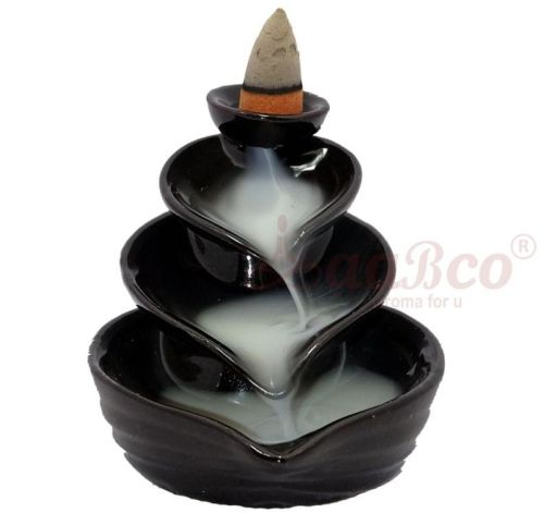 New Ceramic Leaf Black Back Flow Smoke Fountain