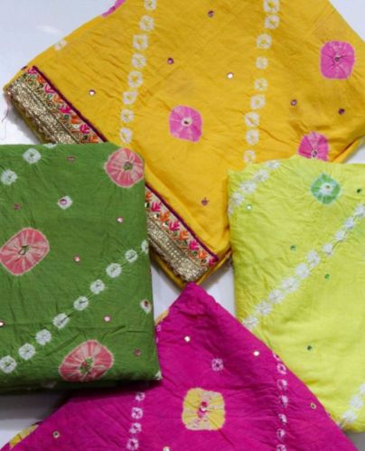 Cotton Unstitched Leheriya Bandhani Suits, Feature : Elegant Design, Easy Washable, Breathable