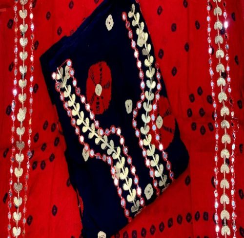 Rayon Mirror Work Unstitched Bandhani Suit, Gender : Female