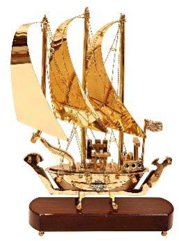 Brass Ship With Wood Base