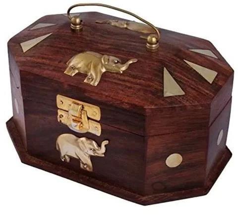 Brown Rectangular Polished Wooden Jewelry Box, For Storage