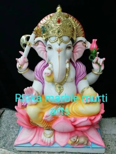 1.2 Feet Marble Multicolor Ganesh Statue, For Worship, Pattern : Painted