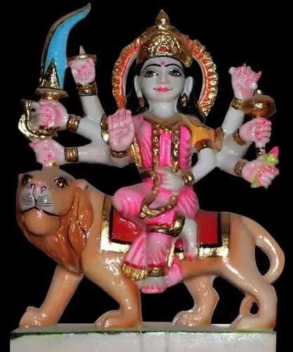 1.5 Feet Marble Glossy Durga Mata Statue