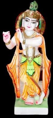 1.5 Feet Marble Krishna Statue, For Worship, Pattern : Carved, Painted