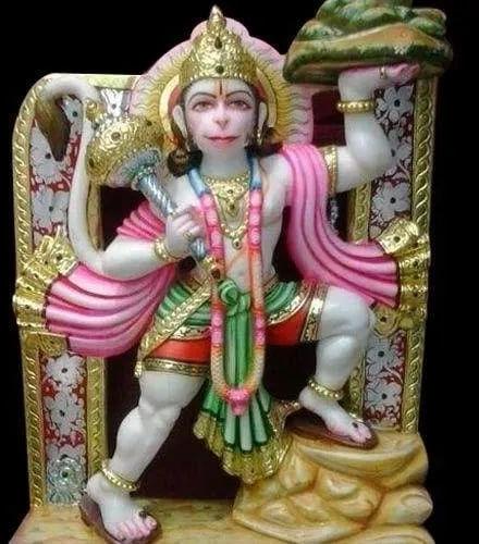 1.5 Feet Marble Multocolor Hanuman Statue, For Worship