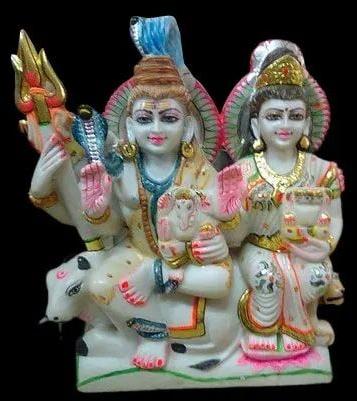 Multi Color 2 Feet Marble Shiv Parivar Statue, For Worship