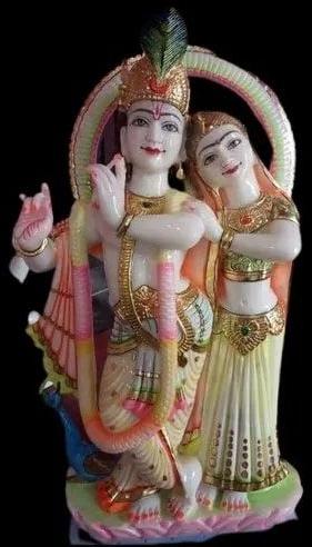 3 Feet Marble Multicolor Radha Krishna Statue