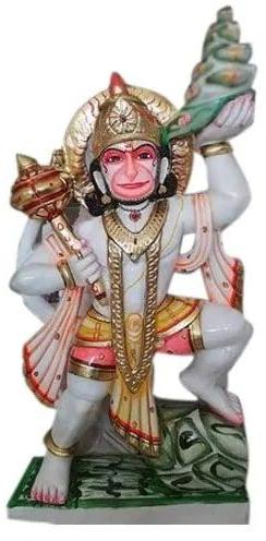 Multi Color 3 Feet Marble Painted Hanuman Statue, For Worship