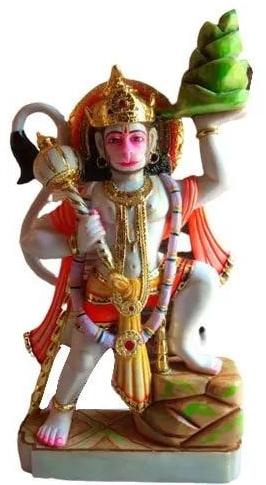 4.5 Feet Marble Multocolor Hanuman Statue, For Worship, Pattern : Carved, Painted