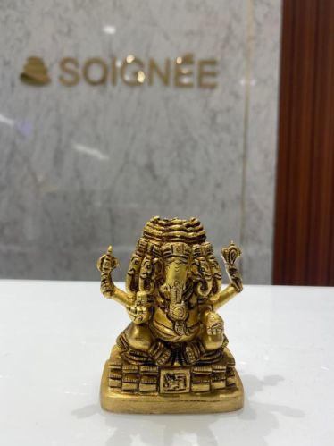 Golden Plain Brass Panchmukhi Ganesha, For Interior Decor, Packaging Type : Cardboard Box