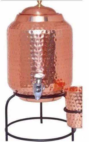 Copper Water Dispenser With Glass and Stand