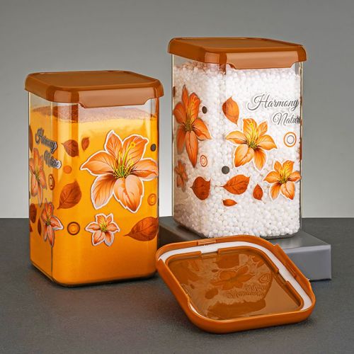 1100 Ml Orange Flower Printed Square PET Container