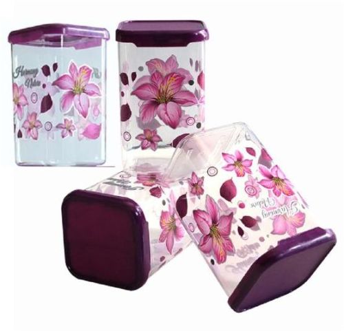 1100 Ml Purple Flower Printed Square PET Container