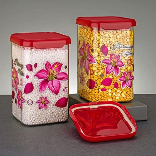 1100 Ml Red Flower Printed Square PET Container