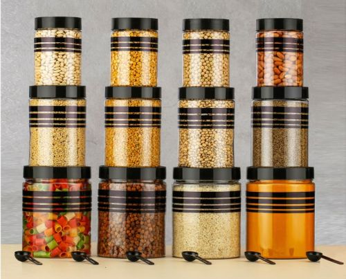 12 Piece Black Line Printed PET Jar Set