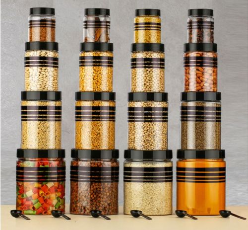 16 Piece Small Black Line Printed PET Jar Set