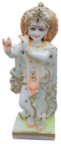 White 12 Inch Marble Krishna Statue, Pattern : Painted