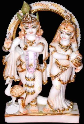 12 Inch White Marble Radha Krishna Statue