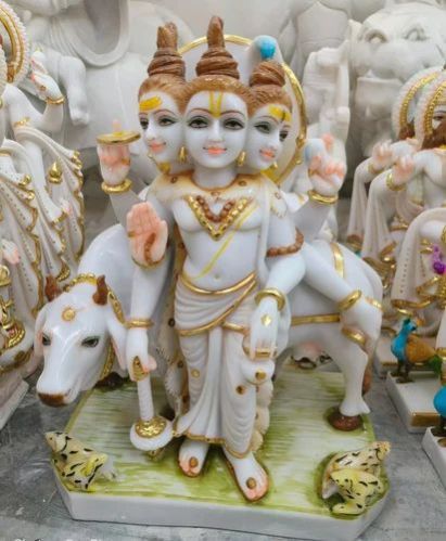 White 18 Inch Marble Dattatreya Statue, For Worship