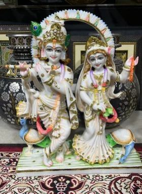 18 Inch White Marble Radha Krishan Statue