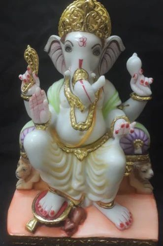 Multicolor Marble Lal Bag Ganesh Statue, For Shiny, Dust Resistance