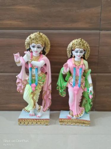 Painted Marble Radha Krishna Statue, For Worship