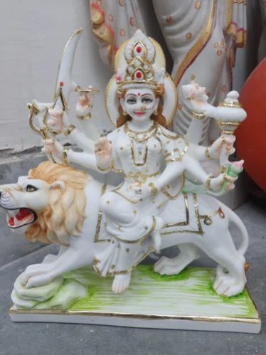 Poly Resin White Marble Maa Durga Statue