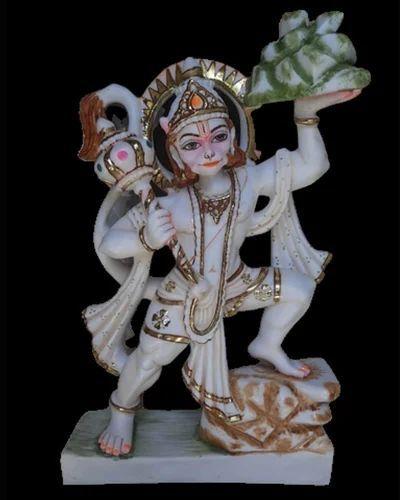 Painted Poly Resin White Marble Hanuman Statue, Size : 15 Inch