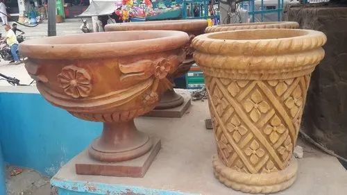 Carved Polished Stone Flower Pot, Feature : Anitque