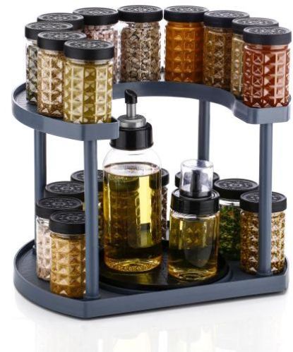 Black Polished Metal Turntable Masala Rack, For Spice Holding, Shape : Rectangular, Square