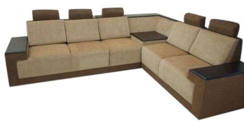 Brown Wooden L Shaped Sofa