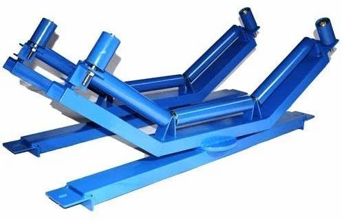 Blue Self Aligning Troughing Roller Idler Frame, For Conveyor