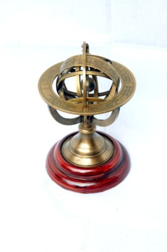 Adh Golden Wood Polished Brass Armillary Globe, For Offices, Feature : Attractive Look