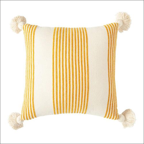 Striped Cotton Yellow Handwoven Cushion, Size : Standard